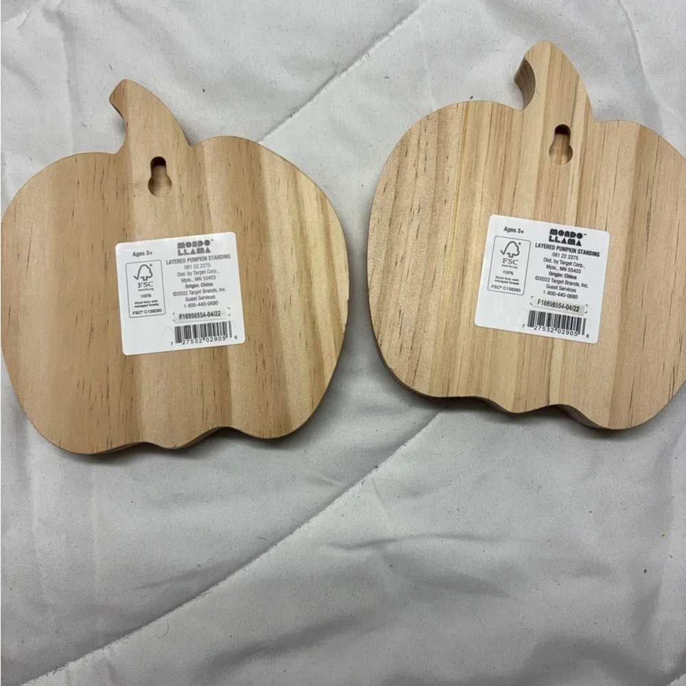 Mondo Llama Layered Pumpkin Standing Natural Wood Set of 2- perfect for craft